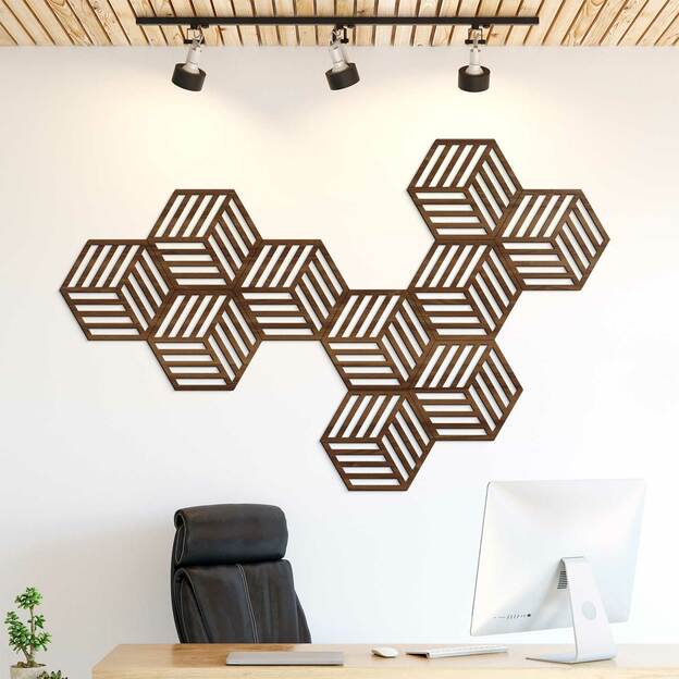 Wooden Wall Decoration - Hexagons (5 pcs)
