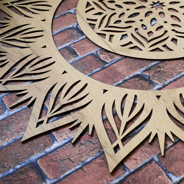 Wooden Mandala on the Wall - Sun and Moon