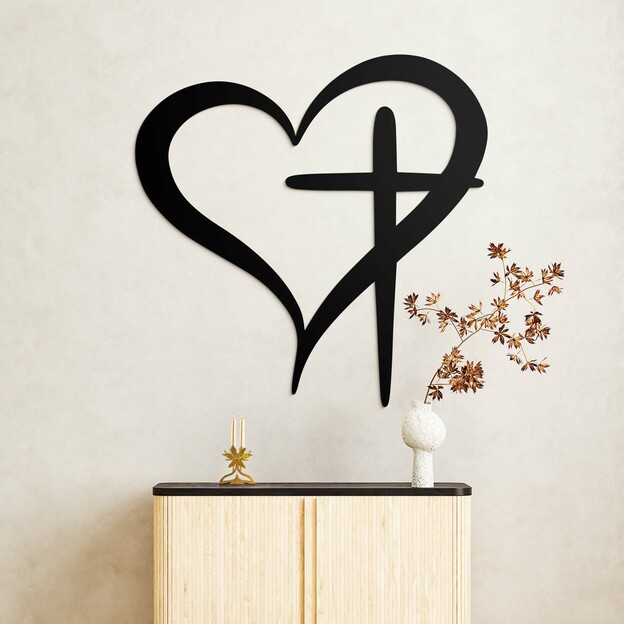 Wooden Wall Art - Heart and Cross
