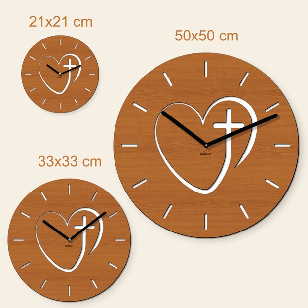 Wooden Clock for Believers - Cross in Heart
