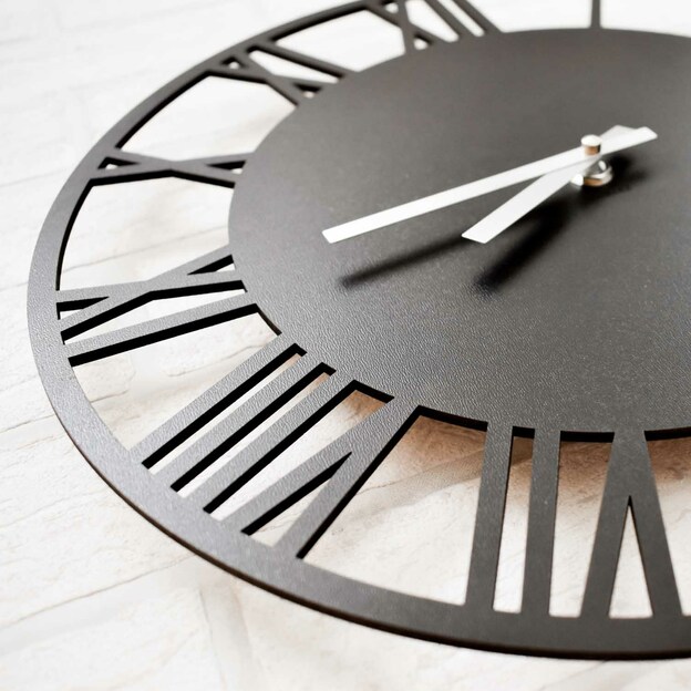 Wooden Wall Clock - Roman Numerals - Silver