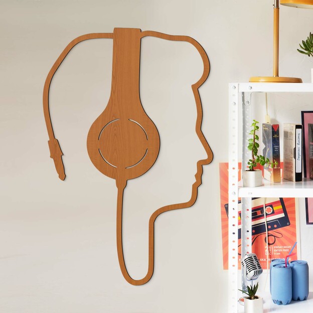 Wooden Wall Art of Music - Man with Headphones