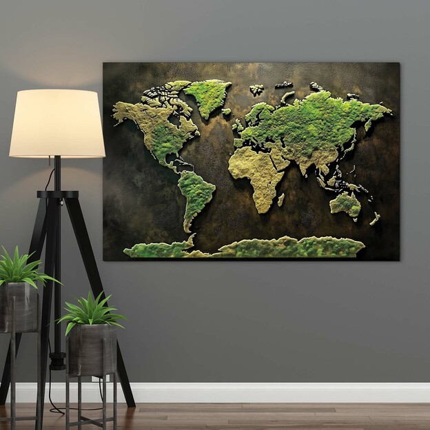 Wooden World Map with Moss Design
