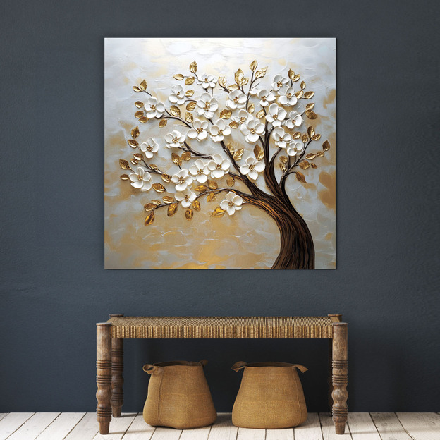 Wooden Wall Art of a Tree - Flowers