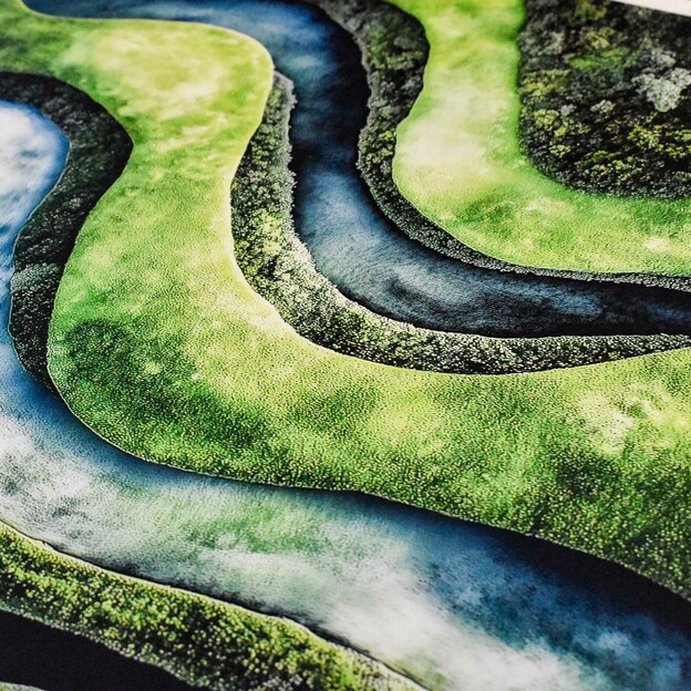 Abstract Wood Wall Art - Moss Waves