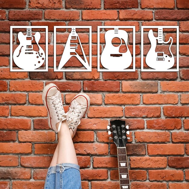 4-piece Wooden Wall Sticker - Guitars