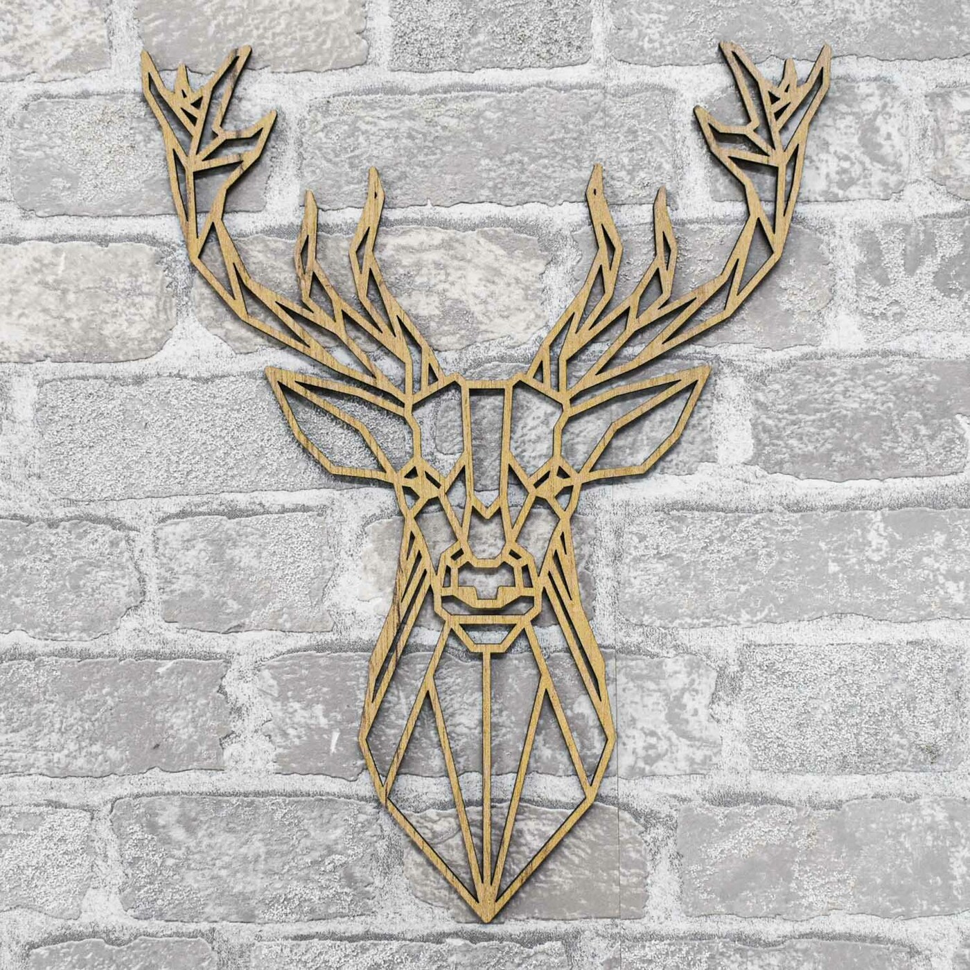 Large Wooden Wall Art - Polygonal Deer | Gold Craft Oak