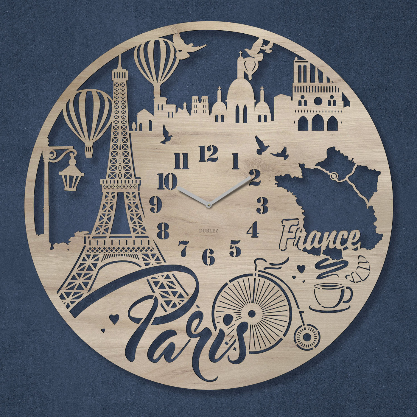 Veľké vyrezávané hodiny na stenu - Paris | Dub krémový