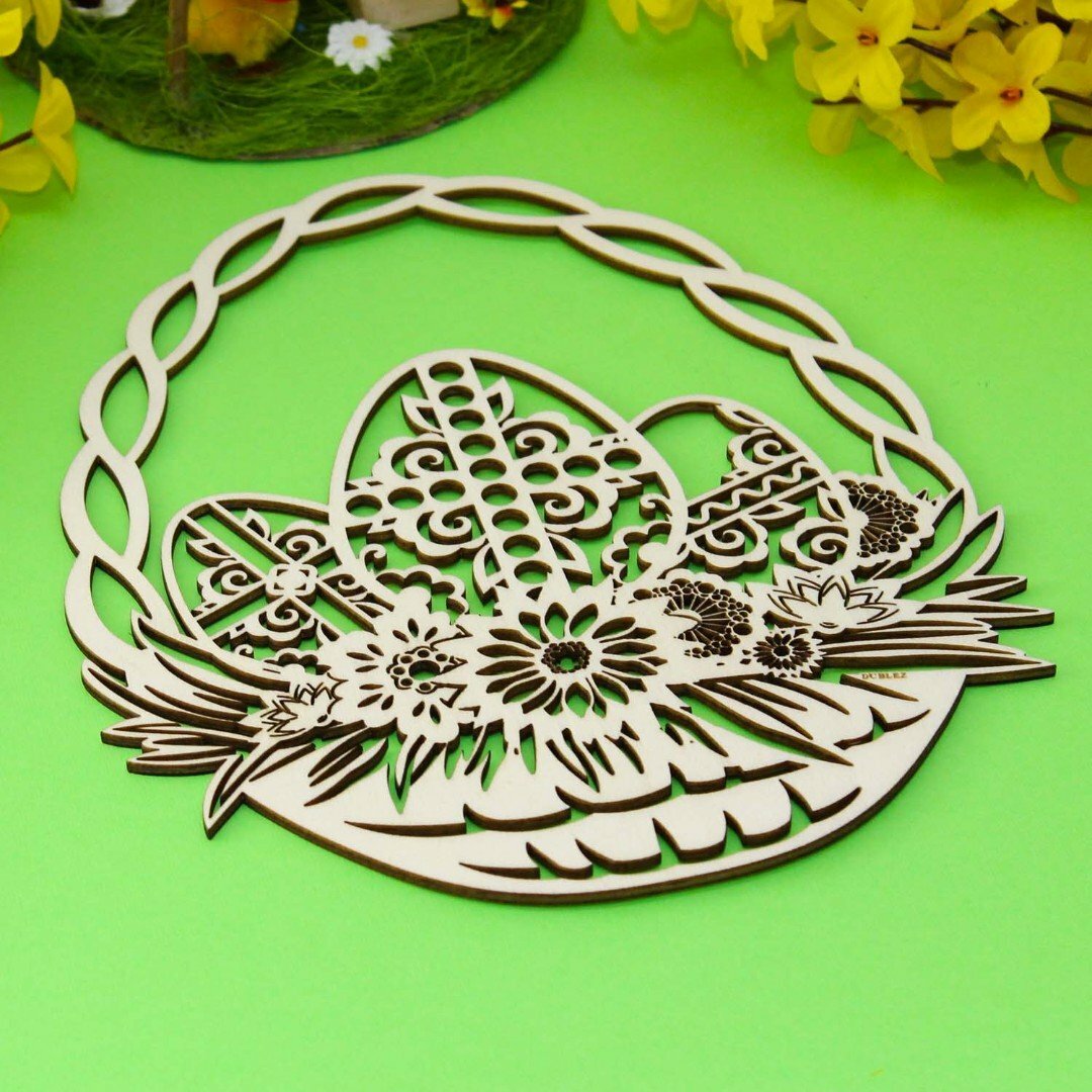 Wooden Basket with Easter Eggs