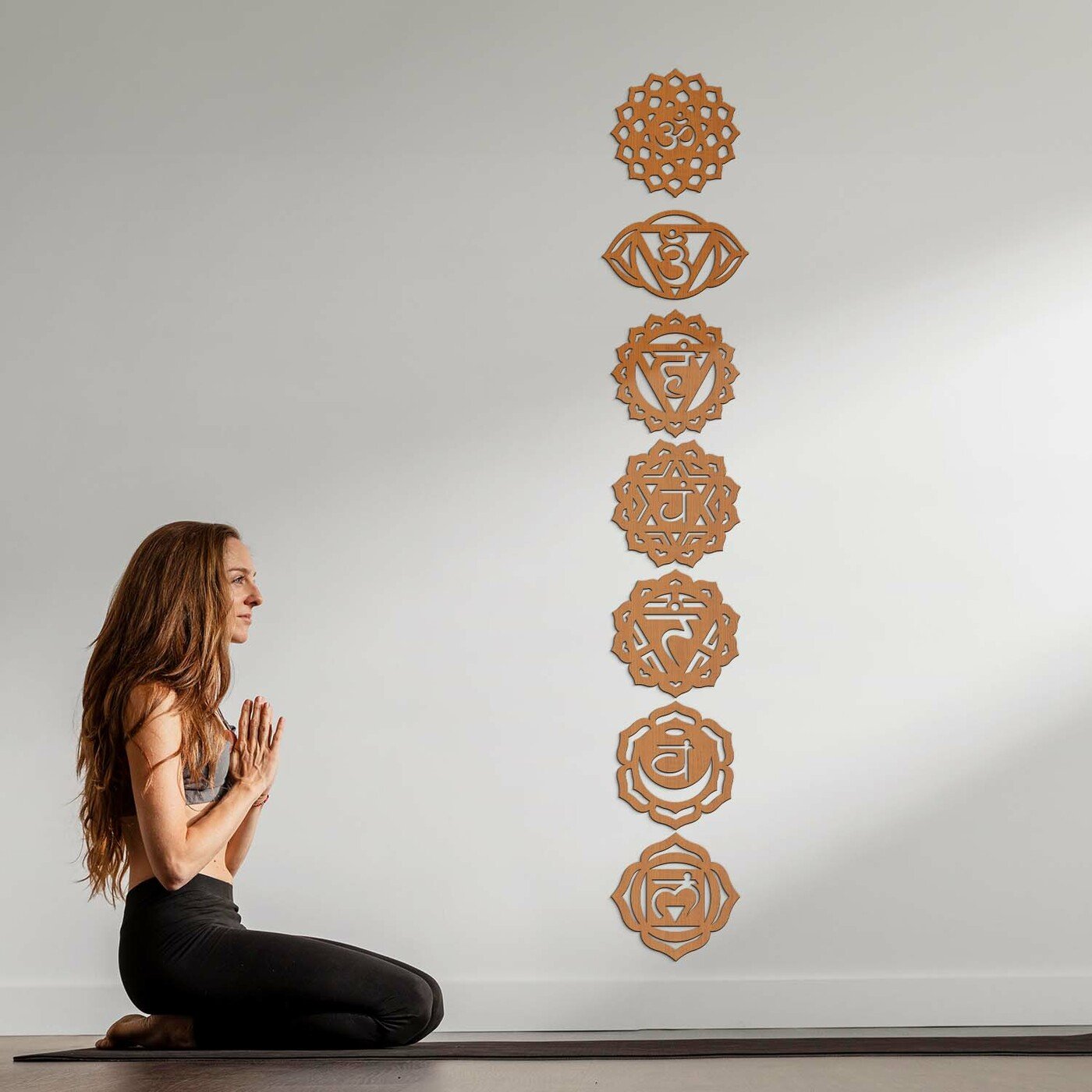 Wooden 3D Symbols on the Wall - Chakras | Cherry