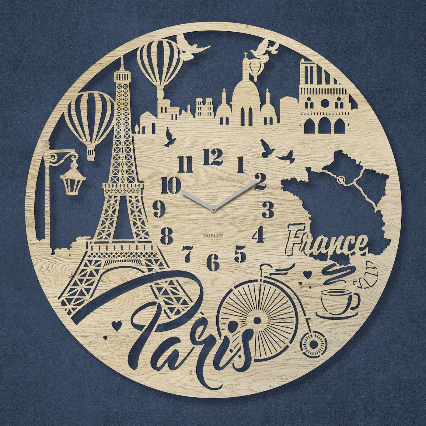 Veľké vyrezávané hodiny na stenu - Paris | Dub Artisan