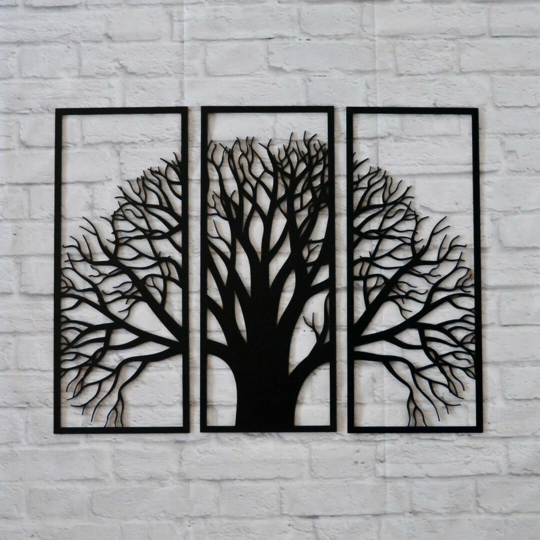 Multi-Part Picture on the Wall - Wooden Tree | Black