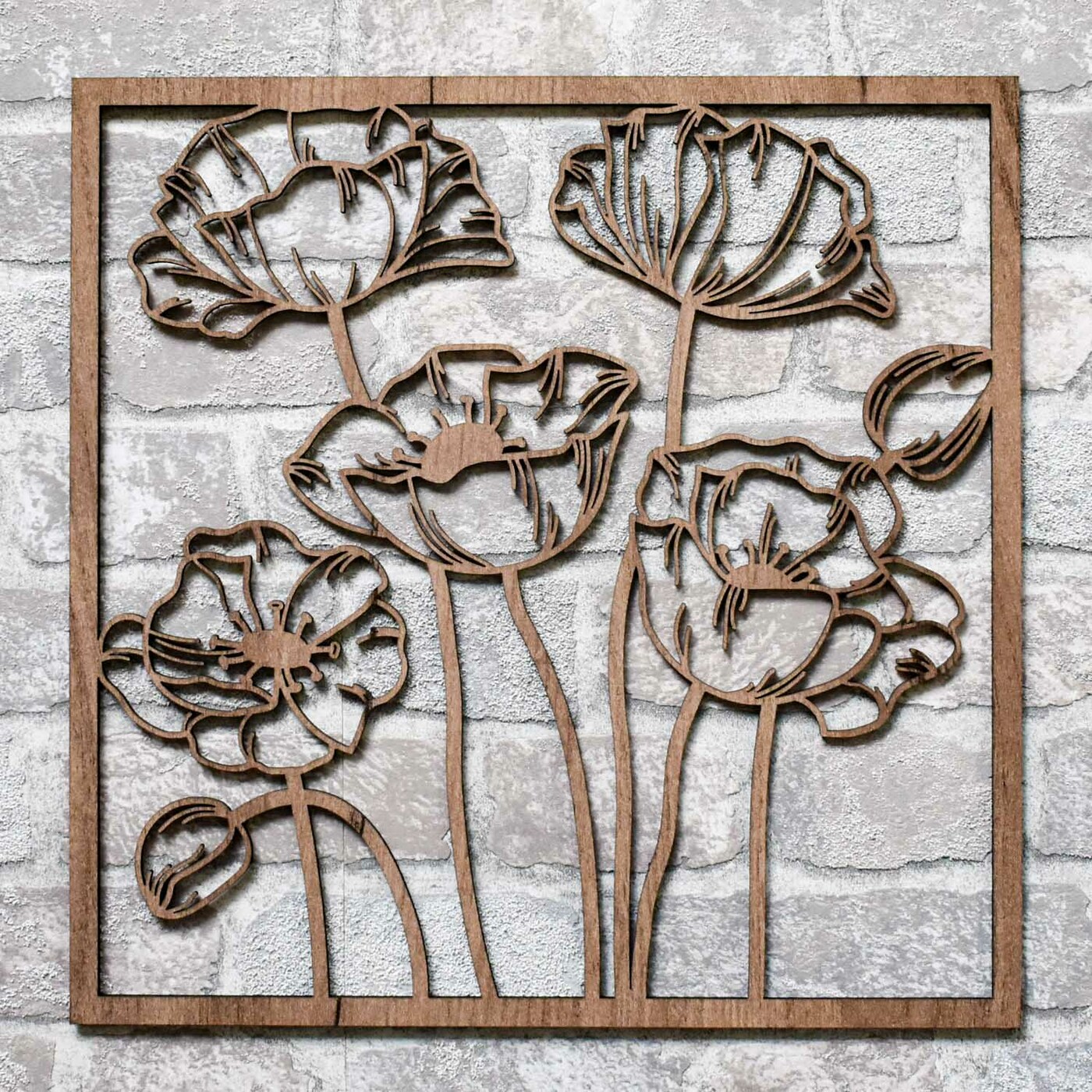 Wooden Wall Art - Poppies | Tobacco Oak