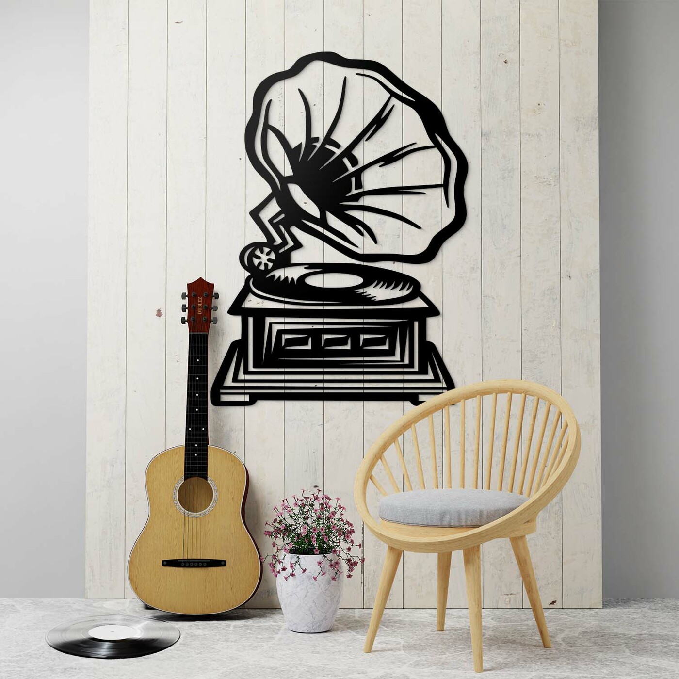 Wooden Vintage Wall Art - Gramophone | Black