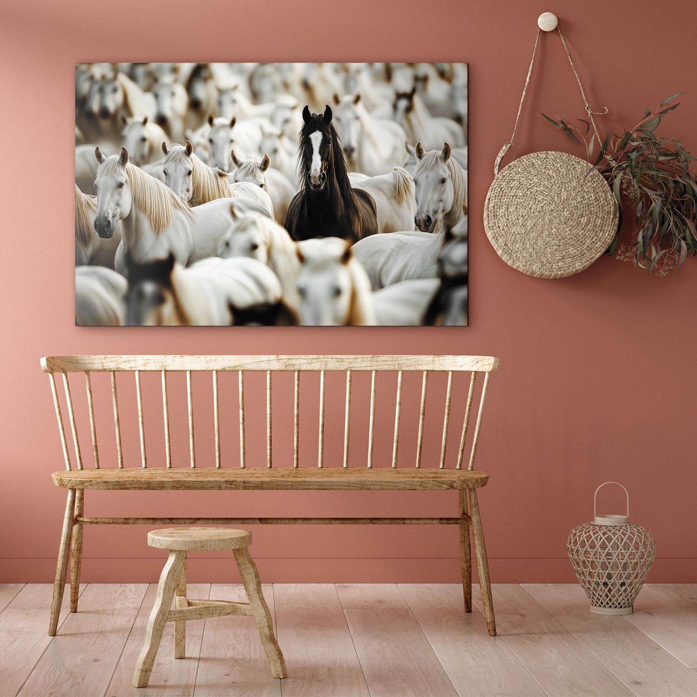 Falikép fából – Ló falka