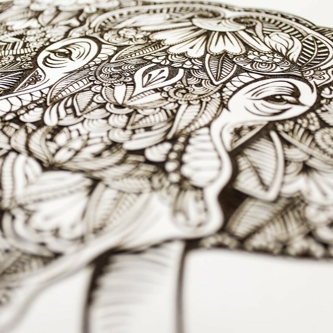 3D Wooden Engraved Wall Art - Elephant | White