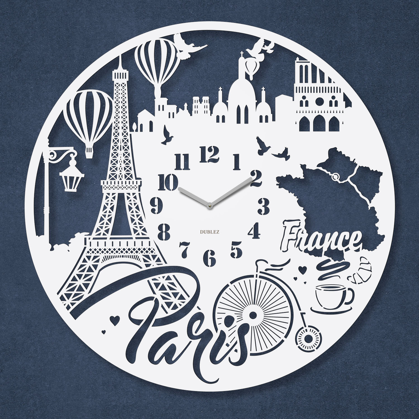 Veľké vyrezávané hodiny na stenu - Paris | Biela