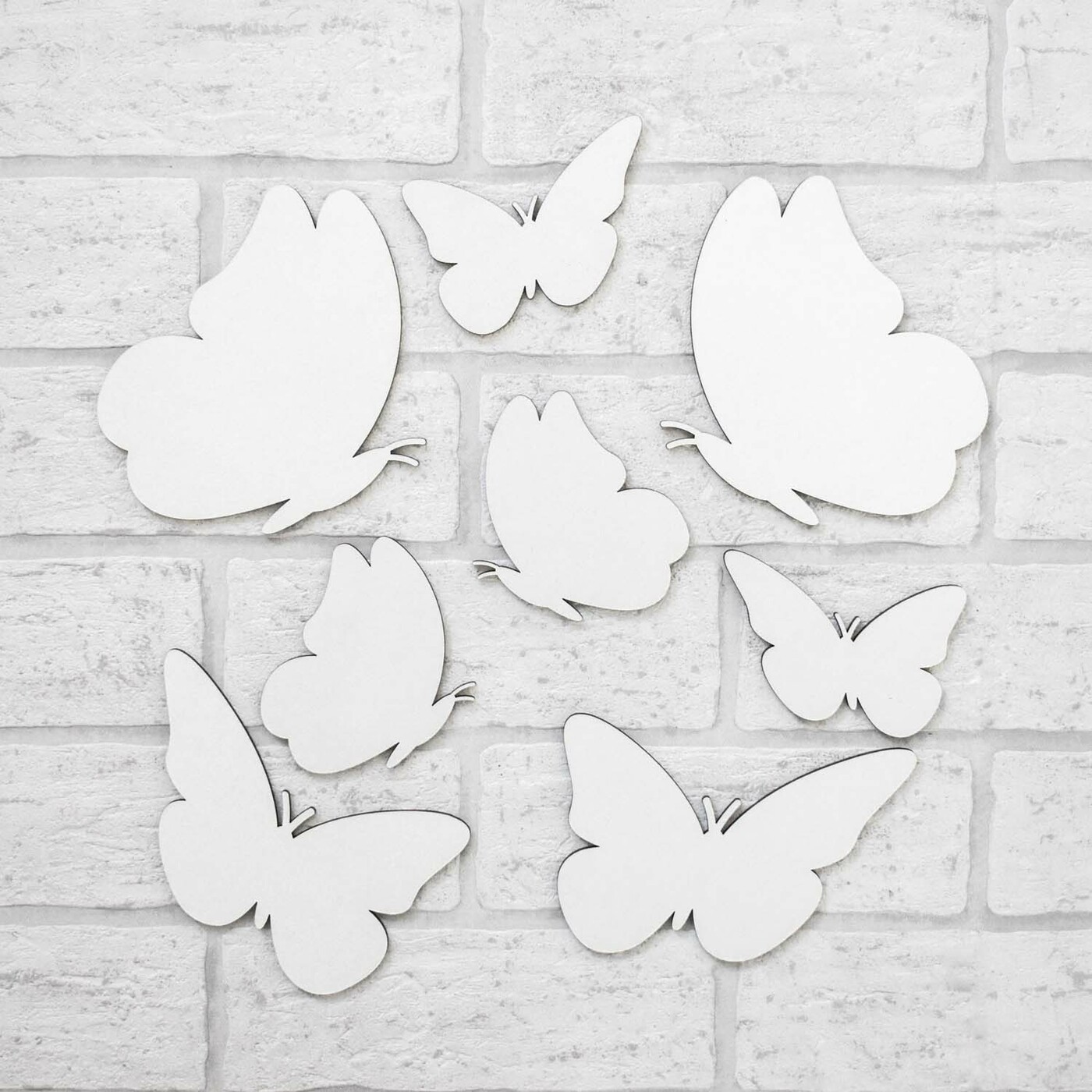 Autocolant din lemn - Fluturi pentru perete 8 buc | Alb