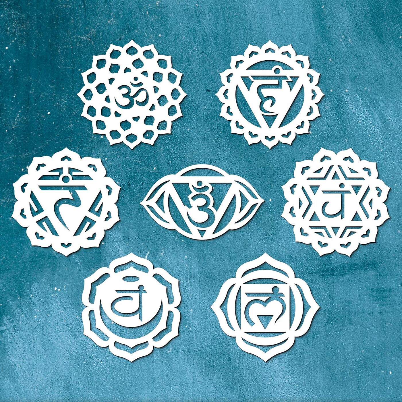 Wooden 3D Symbols on the Wall - Chakras | White