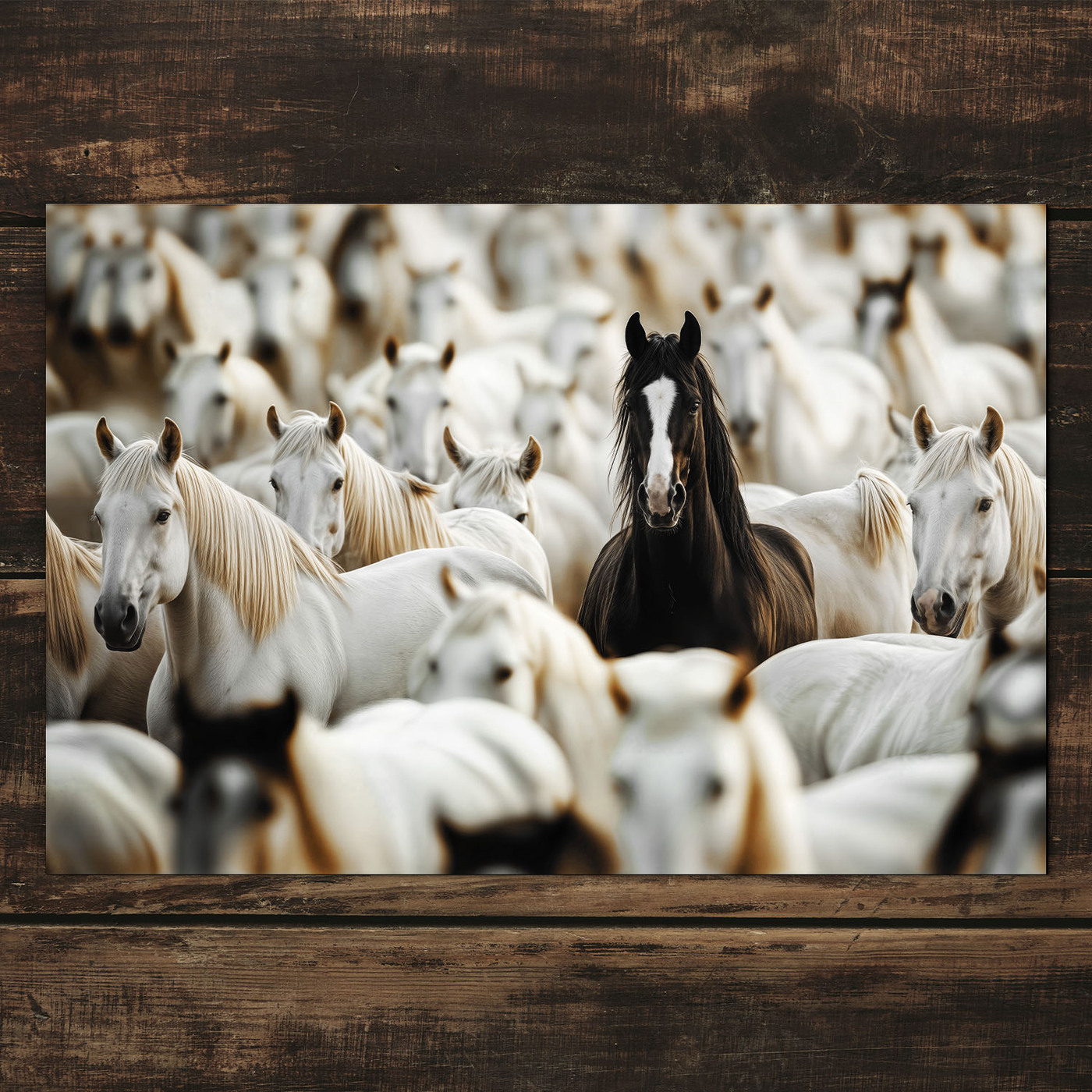 Falikép fából – Ló falka