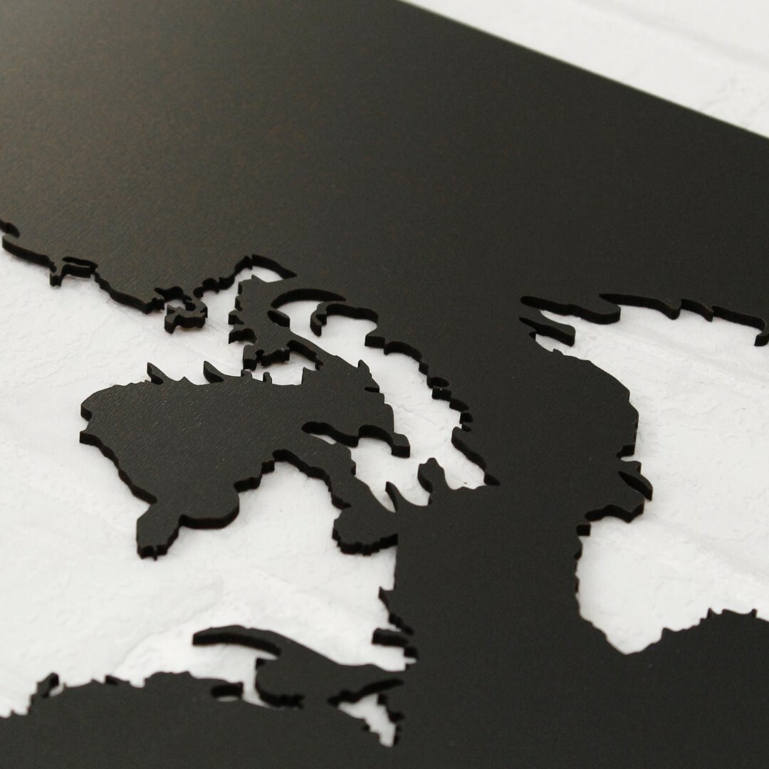 Wooden World Map on the Wall - Picture | Black