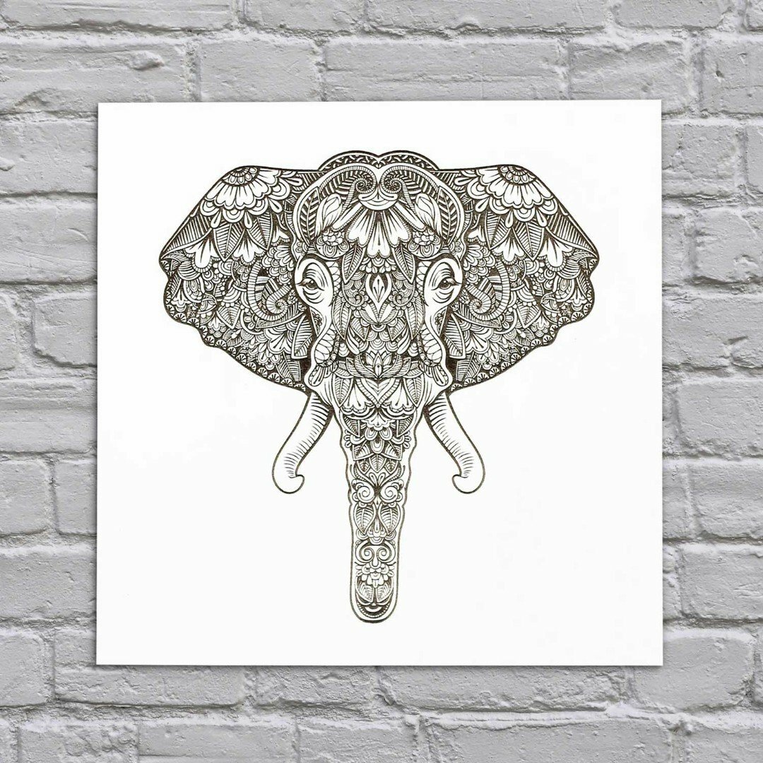 3D Wooden Engraved Wall Art - Elephant | White