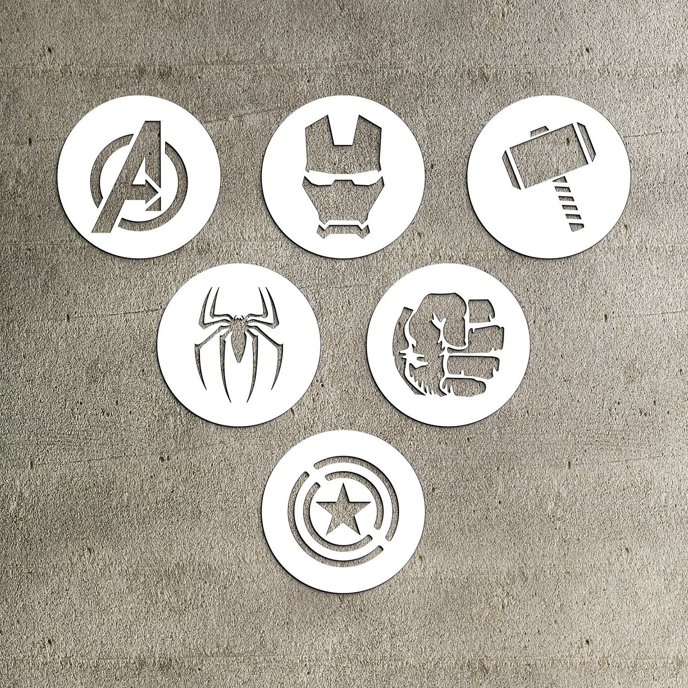 Wooden Stickers - Avengers Icons (6 pcs) | White