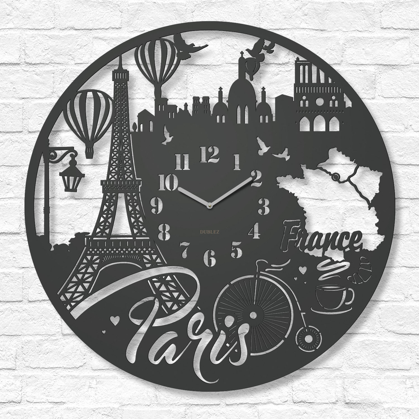 Veľké vyrezávané hodiny na stenu - Paris | Antracitovo-šedá