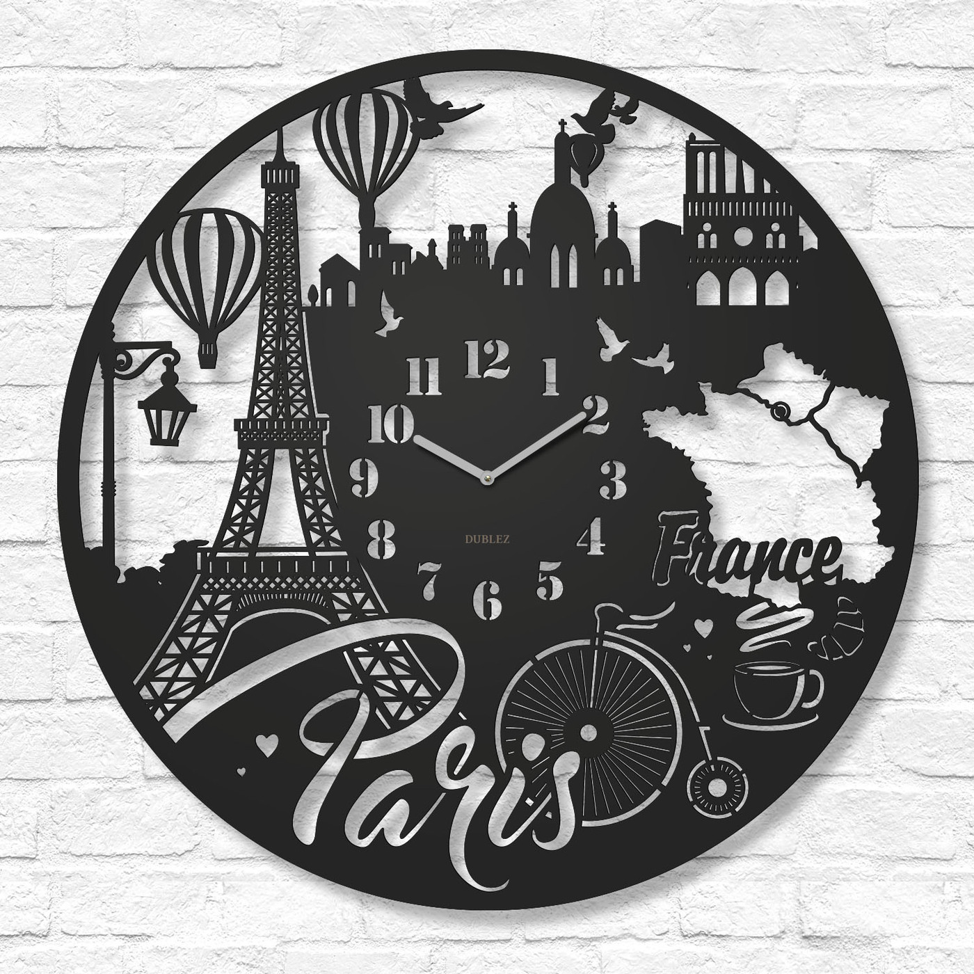 Veľké vyrezávané hodiny na stenu - Paris | Čierna