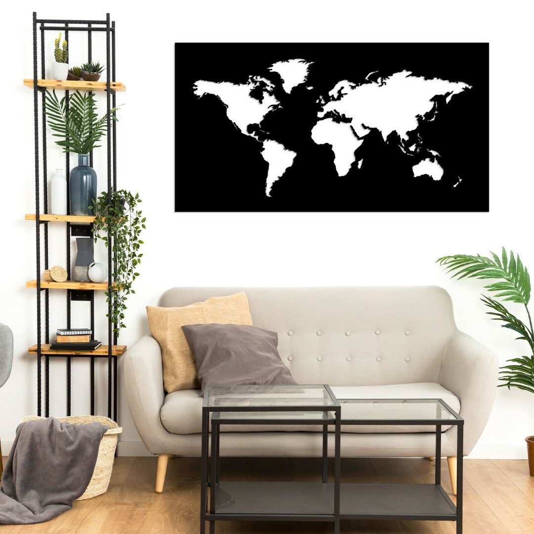 Wooden World Map on the Wall - Picture | Black