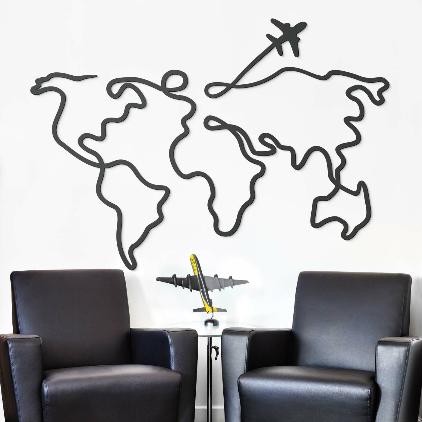 Minimalista fa világtérkép | Antracitszürke