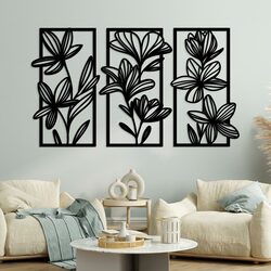 Wooden Multi-Part Wall Art - Blooming Flowers | Black