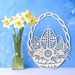 Wooden Basket with Easter Eggs