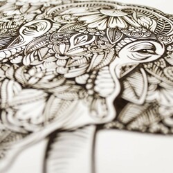 3D Wooden Engraved Wall Art - Elephant | White