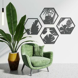 Floral Wall Art - Hexagons (4 pcs) | Anthracite Gray