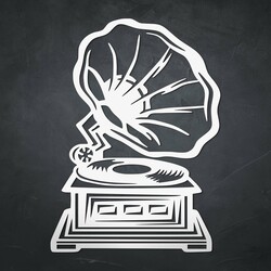 Wooden Vintage Wall Art - Gramophone | White
