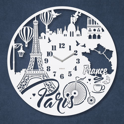 Veľké vyrezávané hodiny na stenu - Paris | Biela