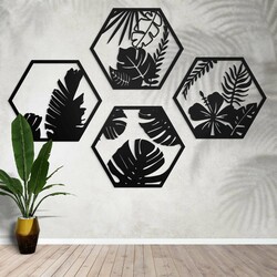 Floral Wall Art - Hexagons (4 pcs) | Black