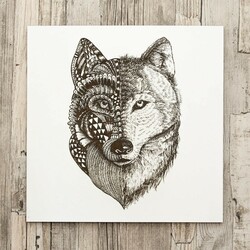 3D Wooden Engraved Wall Art - Wolf | White