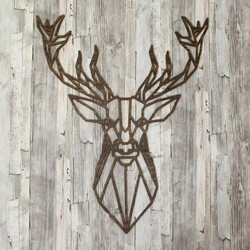 Large Wooden Wall Art - Polygonal Deer | Walnut