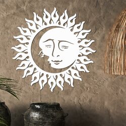 Beautiful Wall Art for the Bedroom - Moon and Sun | White