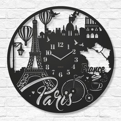 Veľké vyrezávané hodiny na stenu - Paris | Čierna