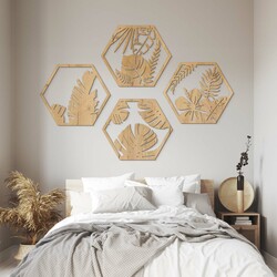 Floral Wall Art - Hexagons (4 pcs) | Gold Craft Oak