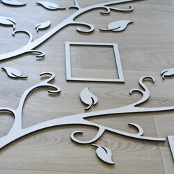 Wooden Family Tree with Photo Frames on the Wall | White