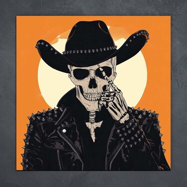 Orange Wall Art - Cowboy Skull | DUBLEZ