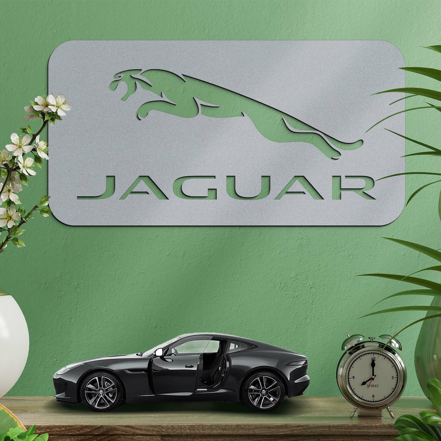 Drevený obraz - Logo auta Jaguar, Strieborná