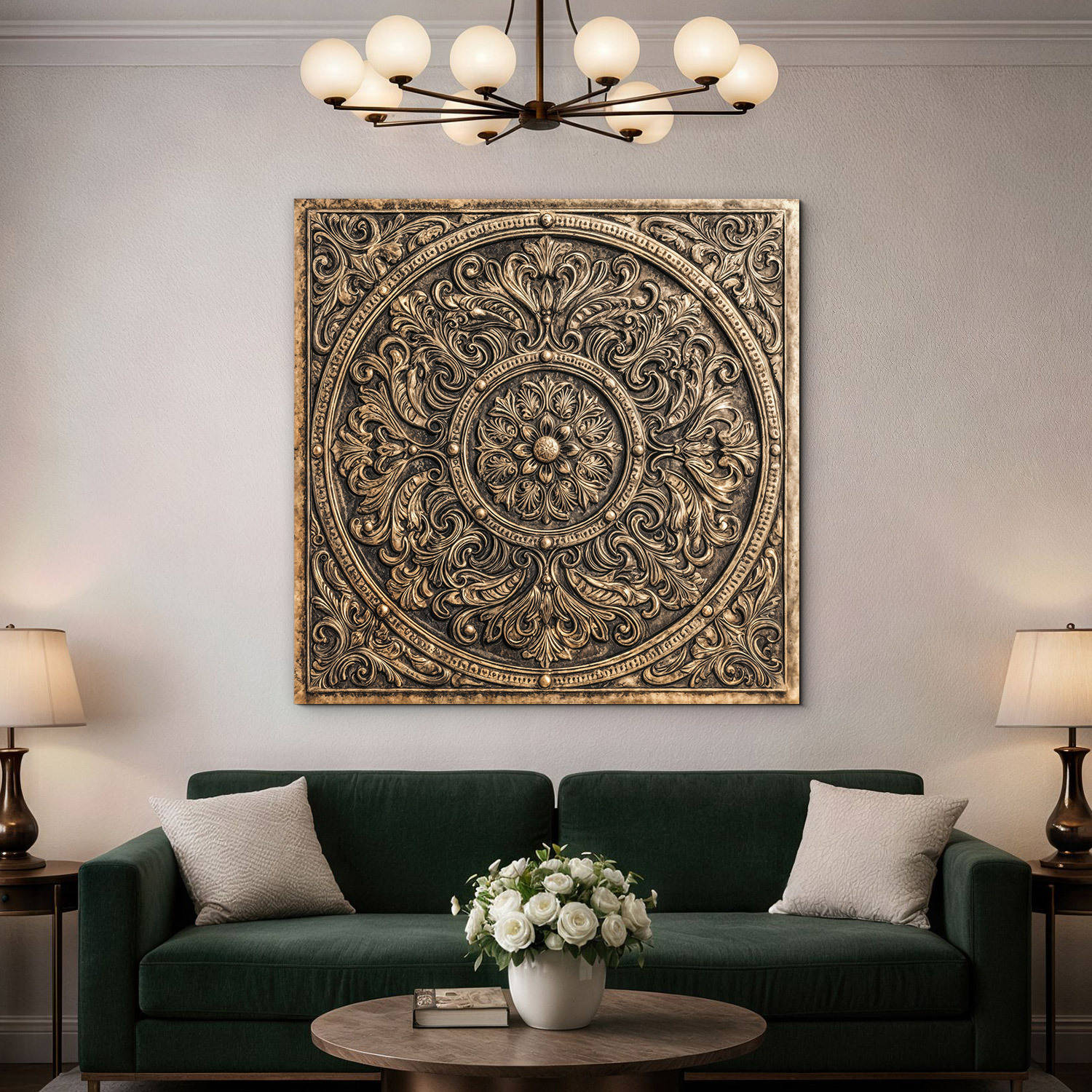 Drevená mandala - Bronzový ornament