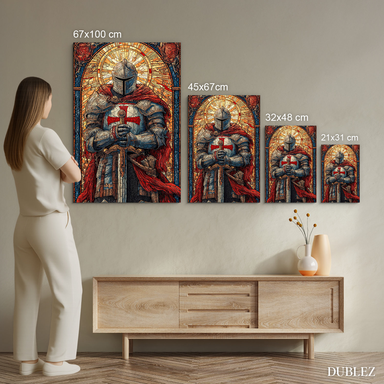 Drevený obraz - Rytier Templár vo vitrážovom štýle