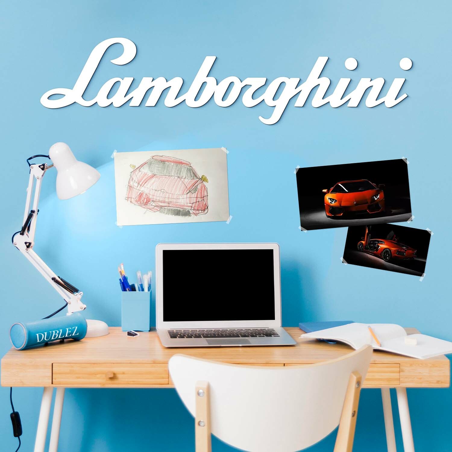 Drevené nápis na stenu - Lamborghini, Biela