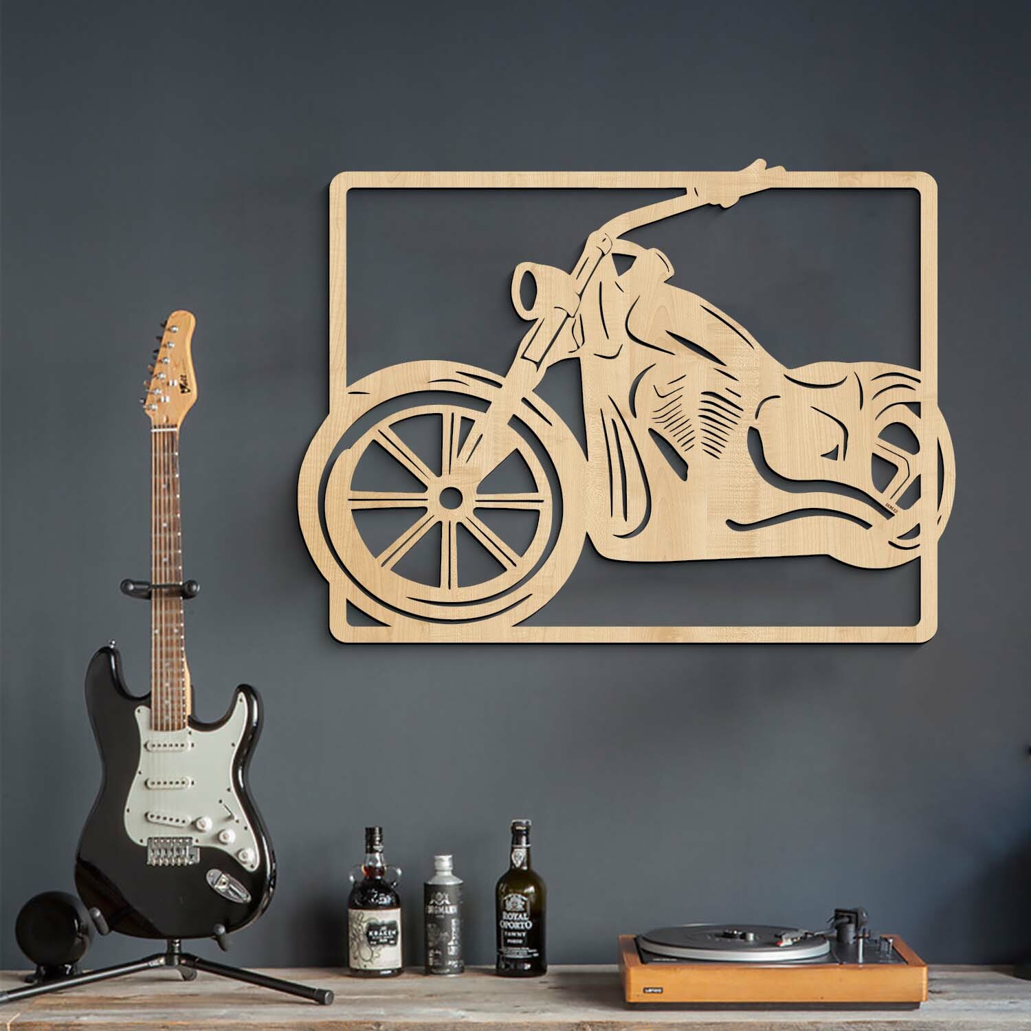 Dřevěný obraz na zeď - Motorka Chopper